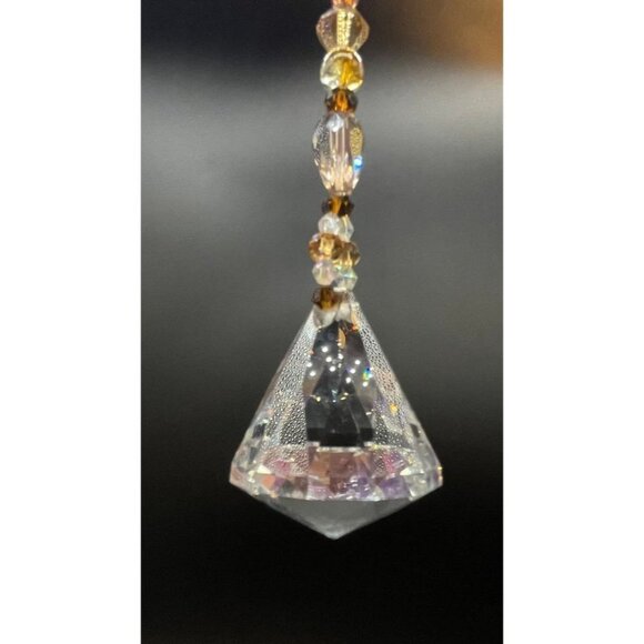 Beaded Suncatcher - Brown Gold - Clear Triangular Prism - Hanging Decor - Picture 5 of 13